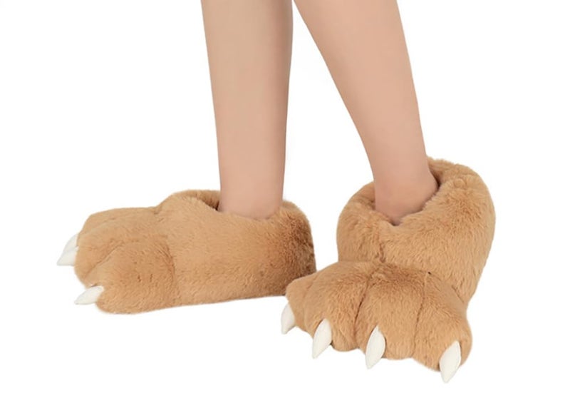 QinRuan Adult Monster Paw Slippers, Fuzzy Animal Claw Comfortable Warm Plush Bear Paw Shoes - Image 2