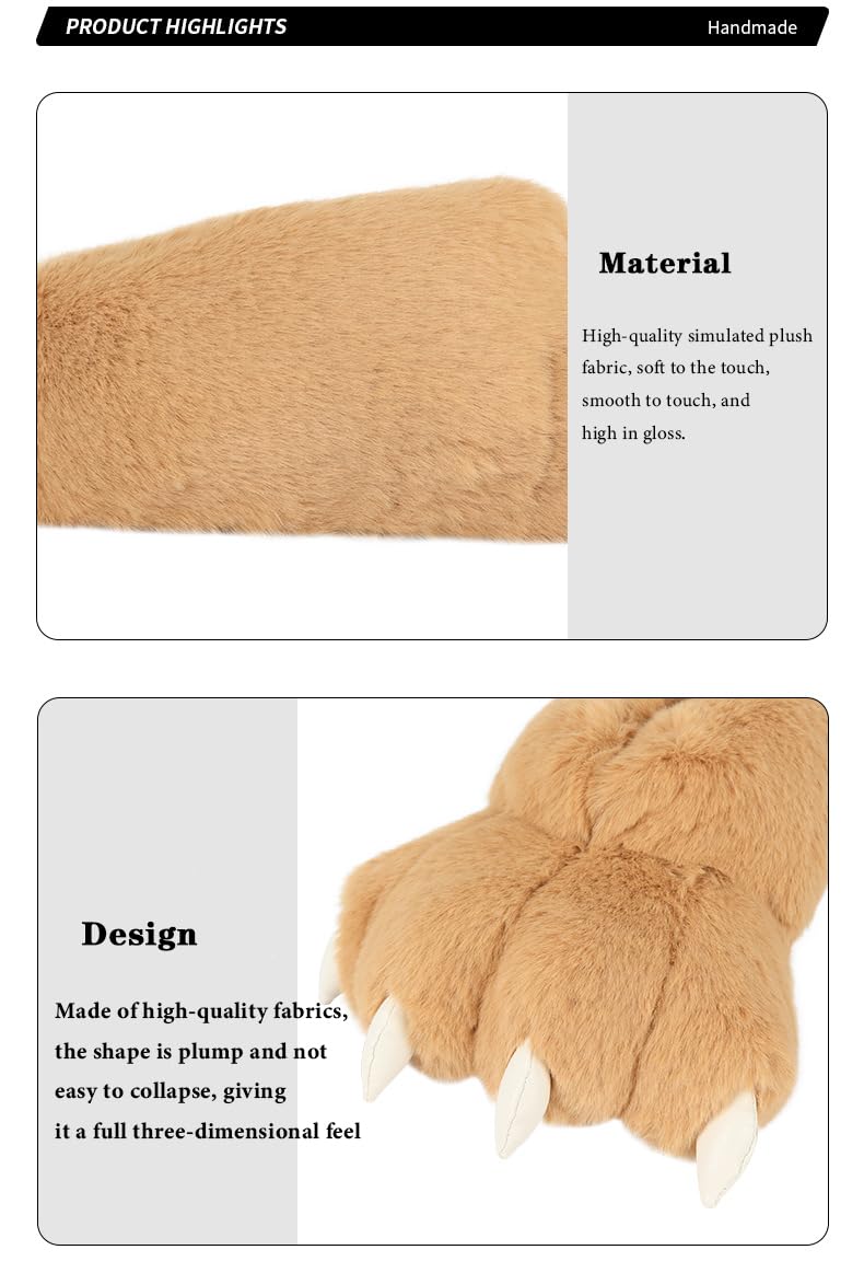 QinRuan Adult Monster Paw Slippers, Fuzzy Animal Claw Comfortable Warm Plush Bear Paw Shoes - Image 3