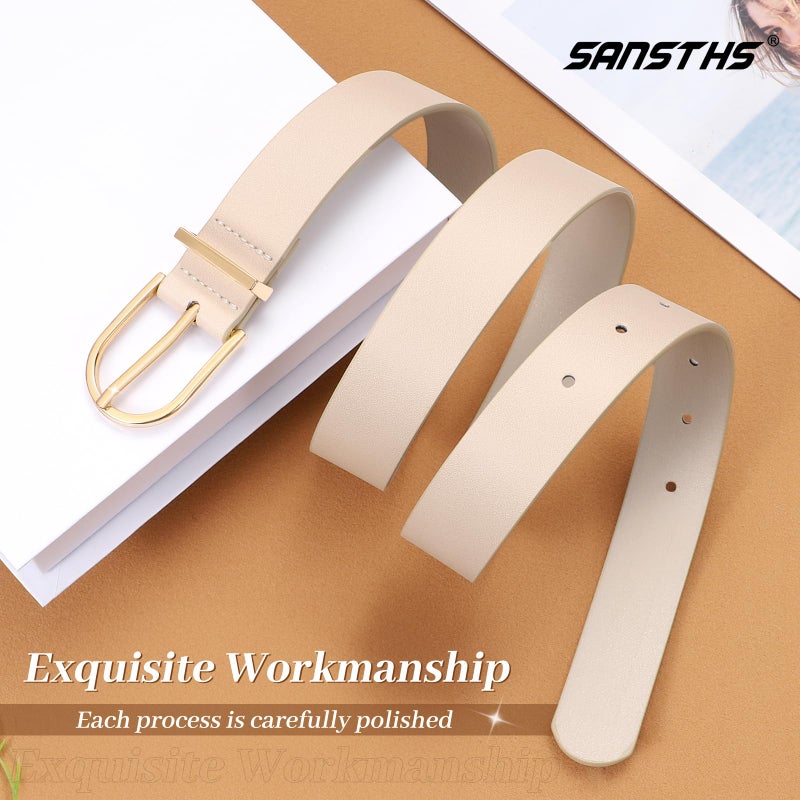 SANSTHS Women Faux Leather Chic Belts for Jeans Pants Dresses, Fashion Ladies Belt Solid Color with Gold Curved Pin Buckle Beige XS - Image 5