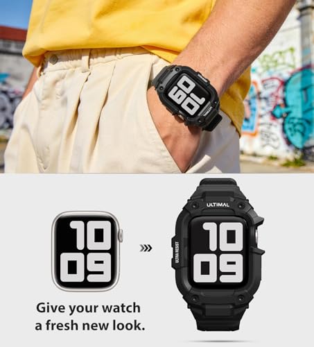 ULTIMAL Rugged Band with Case for Apple Watch 44mm MilitaryGrade Shockproof Protective Strap for Men AllinOne Outdoor Sport Watch Band Compatible with iWatch Series 654SE3SE2SE Black - Image 3