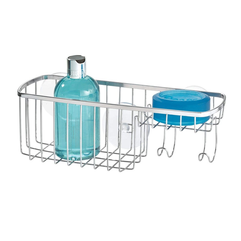 InterDesign iDesign Gia Polished Stainless Steel Bathroom Suction Combo Organizer Basket - 11" x 4.25" x 4" - Image 1