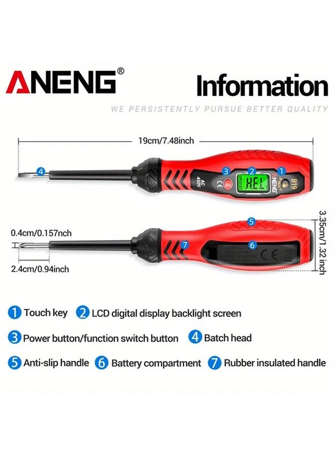 ANENG B19 كاشف الجهد الرقمي الأحمر المزدوج مع شاشة LCD الإضاءة الخلفية لاختبار التيار المتردد دون تلامس - Image 4
