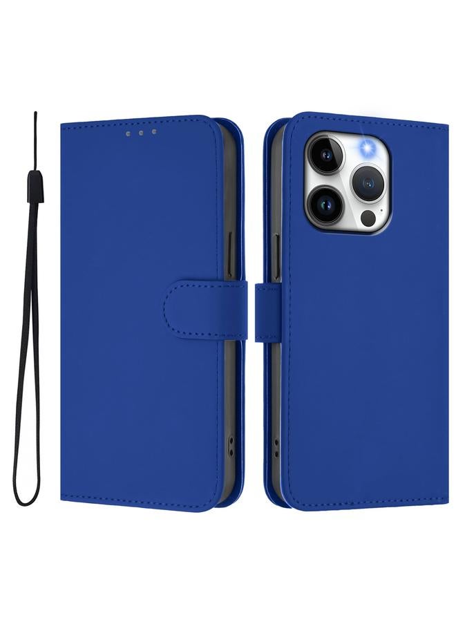 S-TOP Case For iPhone 14 Pro Skin Feel Solid Color Leather Phone Case with Lanyard - Image 2