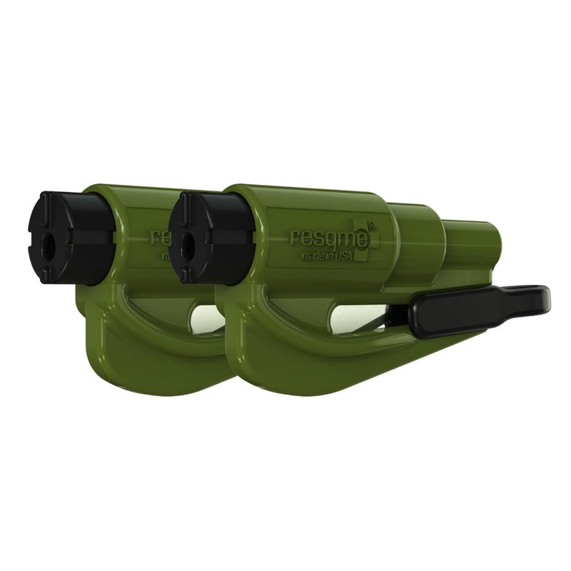 Resqme The Original Emergency Keychain Car Escape Tool  2-In-1 Seatbelt Cutter And Window Breaker  Made In Usa  Pack Of 2  Army Green - Compact Emergency Hammer - Image 1