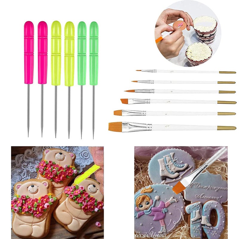 ALLRI Cookie Decorating Kit Cookie Decorating Supplies with 1 Acrylic Cookie Turntable  6 Cookie Fondant Brushes 6 Cookie Scribe Needle Royal Icing Tools Cookie Turntable Decorating - Image 4