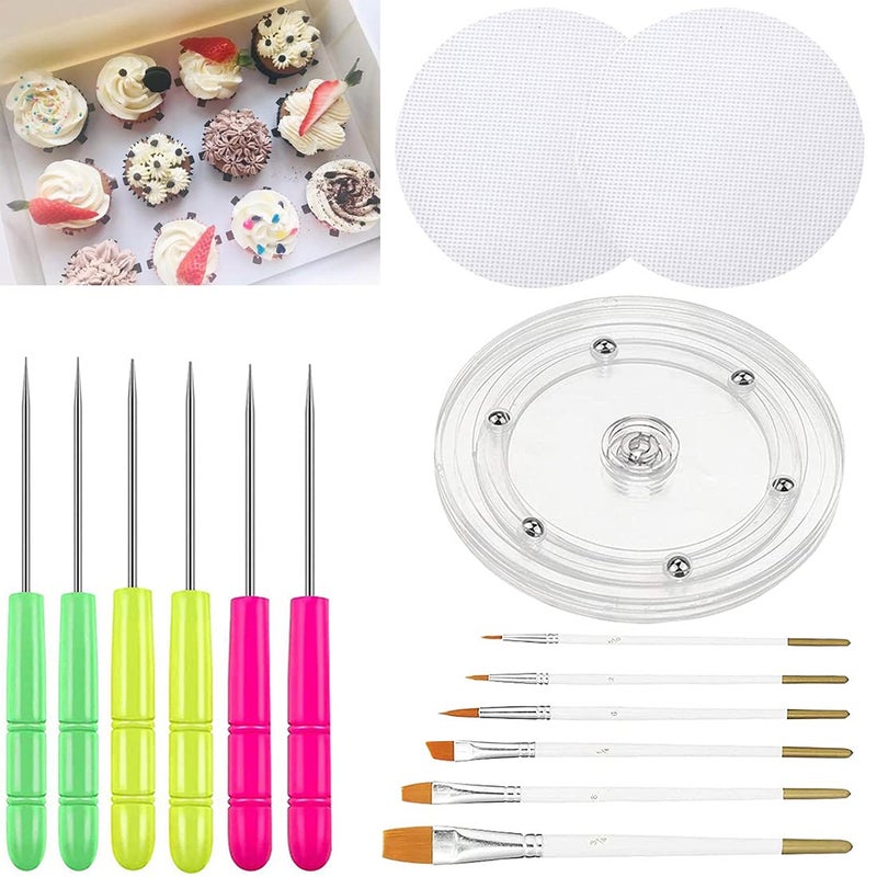ALLRI Cookie Decorating Kit Cookie Decorating Supplies with 1 Acrylic Cookie Turntable  6 Cookie Fondant Brushes 6 Cookie Scribe Needle Royal Icing Tools Cookie Turntable Decorating - Image 1