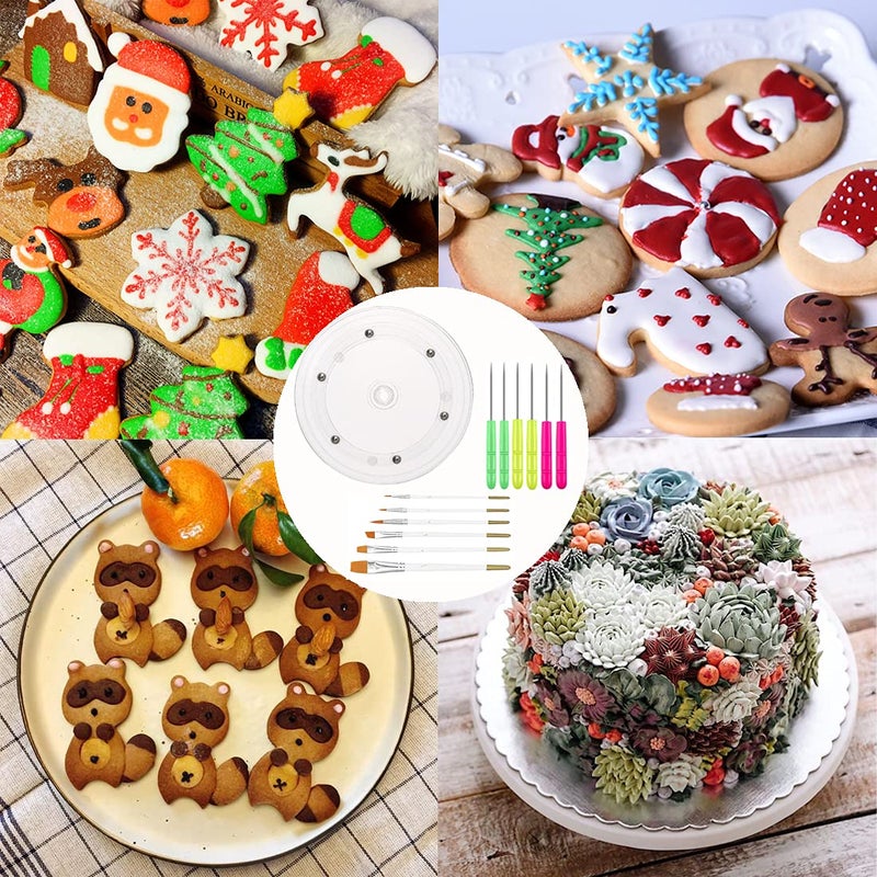 ALLRI Cookie Decorating Kit Cookie Decorating Supplies with 1 Acrylic Cookie Turntable  6 Cookie Fondant Brushes 6 Cookie Scribe Needle Royal Icing Tools Cookie Turntable Decorating - Image 5