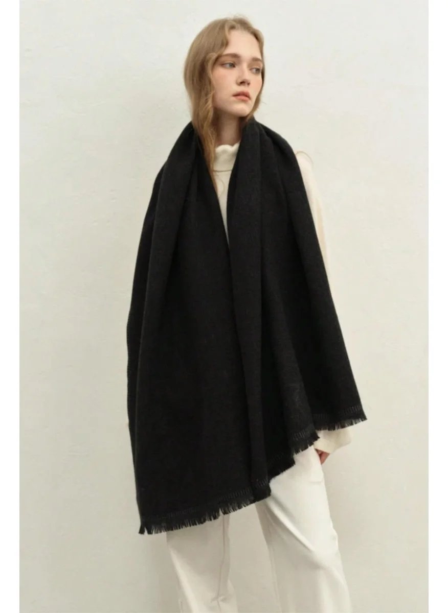 باهلس Imported Puffy Plain Black Scarf Shawl Shoulder Shawl