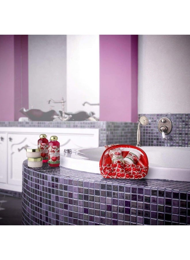 LOVERY House Warming Gifts New Home Spa Gift Basket, 8pc Bath & Body Set for Women, Exotic Pomegranate Scent, Shower Gel, Bubble Bath, Lotion, Bath Salt, Body Scrub, Towel, Cosmetic Bag, Housewarming Gift. - Image 3