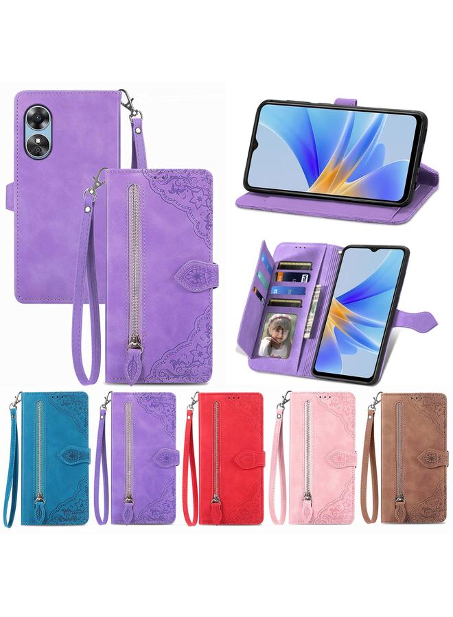 اس-توب جراب هاتف OPPO A17 من الجلد المقاوم للصدمات بتصميم زهور منقوش - Image 5