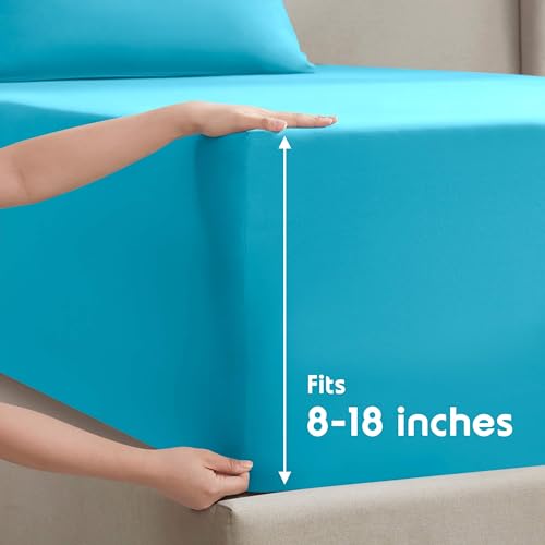 Nestl Short Queen Bed Sheet Set - Bright Blue - Instantly Soft Microfiber, No Break-in Wash - 4-Piece Deep Pocket Sheets & Pillowcases, Stays Put All Night - Image 4