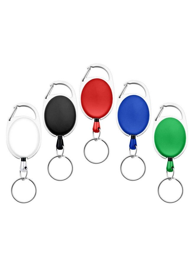 Fushing 5 Pack Retractable Badge Holder Carabiner Reels Key Holders Chains With Metal Split Ring  - Image 1