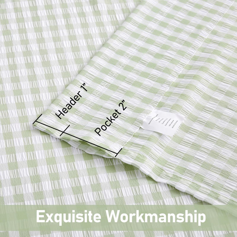 ZJDECOR Sage Green White Buffalo Plaid Valance for Kitchen Bathroom,Gingham Crinkled Not-See-Through Sheer Cafe Curtains,Farmhouse Window Treatment,Rod Pocket,52" Wx15 L(Pack of 1) - Image 3