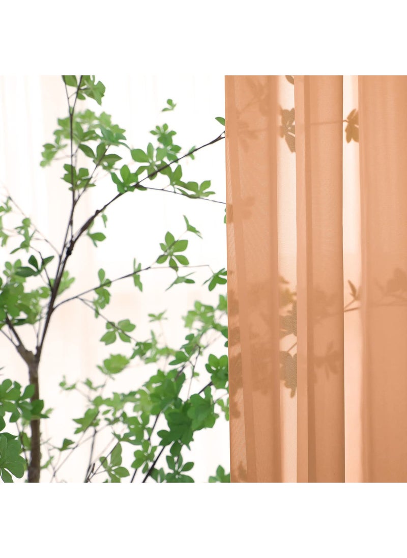L&TEC Window Brown Sheer Curtains 63 Inches Long 2 Panels Sheer Curtain Basic Rod Pocket Panel for Bedroom Children Living Room Yard Kitchen (Brown  52"" W x 63"" L | 2 pcs)  - Image 2