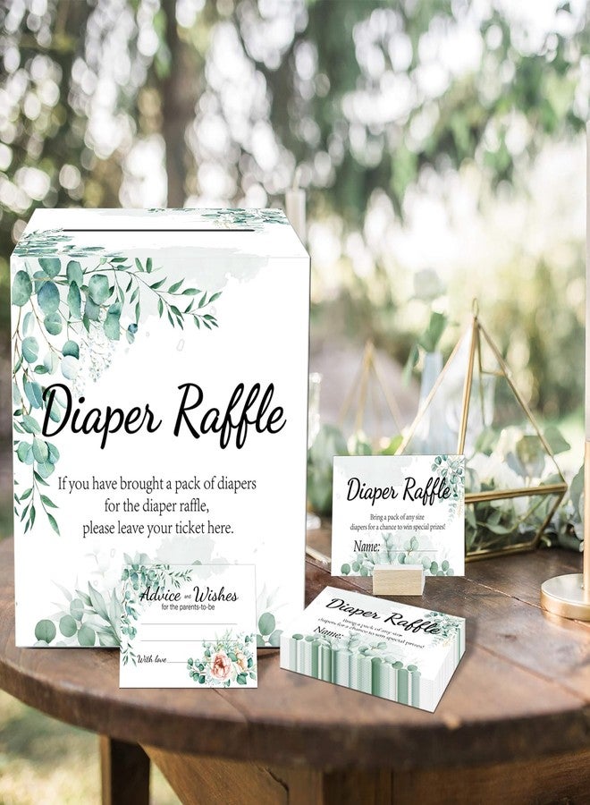CINSOEN Baby Shower Games, Greenery Diaper Raffle Box, 50 PCS Diaper Raffle Tickets Card Box with Advice and Wishes for the Parents-to-be, Baby Shower Decorations, Diaper Raffle Sign - Image 2