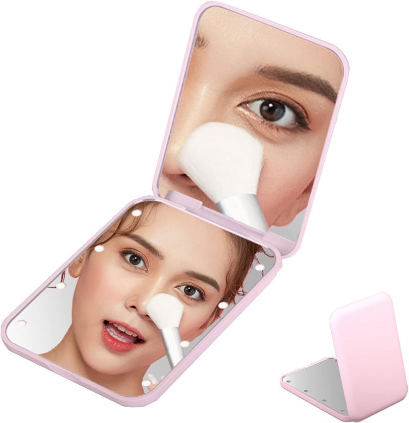 iHMeiju Pocket Mirror with LED Light 1X3X Magnification LED Compact Travel Makeup Mirror Lighted Travel Mirror for PurseHandbagPocketHandheld 2Sided Makeup Mirror Pink