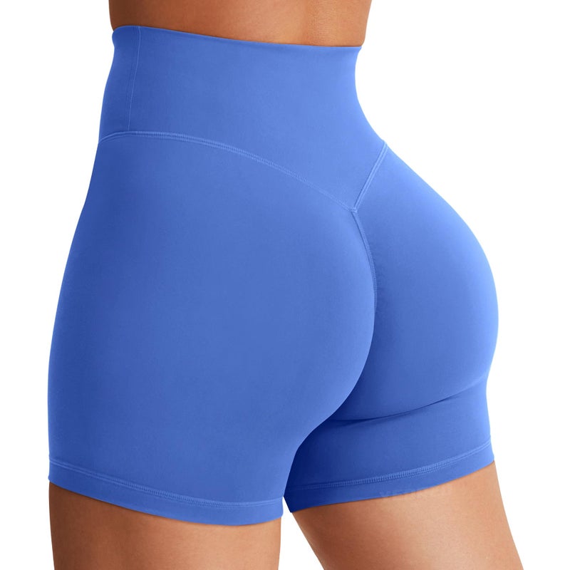 YEOREO شورتات دراجات نسائية YEOREO بطول 4.5" / 6" - شورتات رياضية للجيم بخصر عالي للتحكم في البطن مع تصميم مخفي للتمارين واليوغا باللون الأزرق البحري مقاس M - Image 1