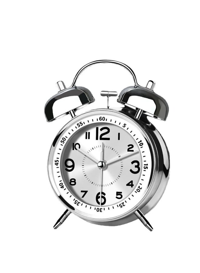 EONLINE Retro Twin Bell Alarm Clock with Night Backlight, Silent Sweep, Loud Alarm, Silver - Image 1