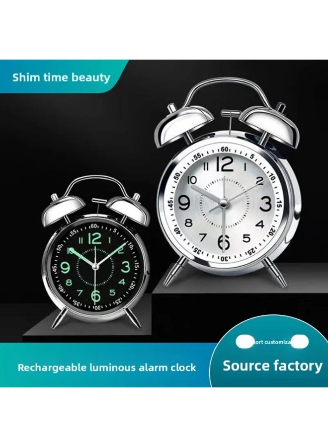 EONLINE Retro Twin Bell Alarm Clock with Night Backlight, Silent Sweep, Loud Alarm, Silver - Image 4
