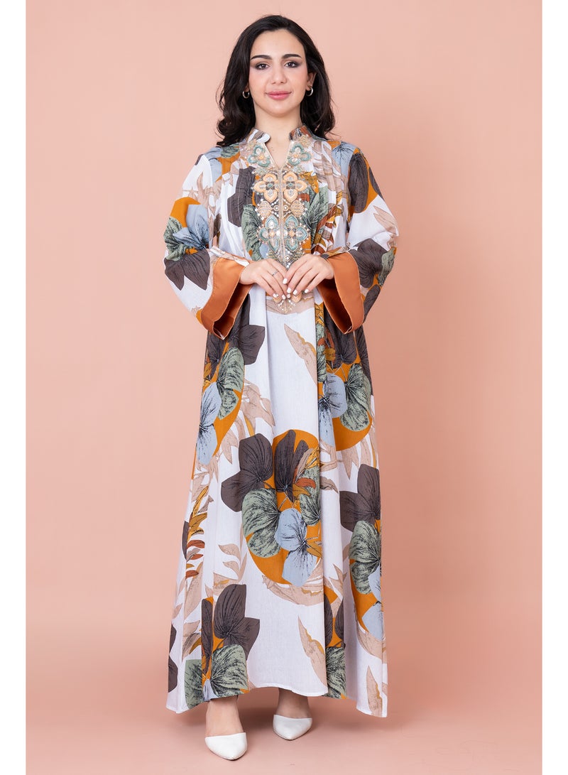 اكسا جلابية مطرزة نقوش براعم زهور - Image 1