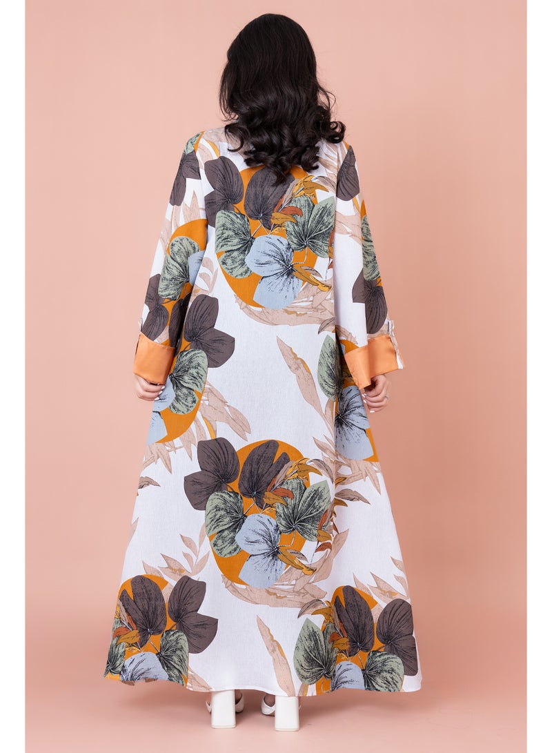 اكسا جلابية مطرزة نقوش براعم زهور - Image 2