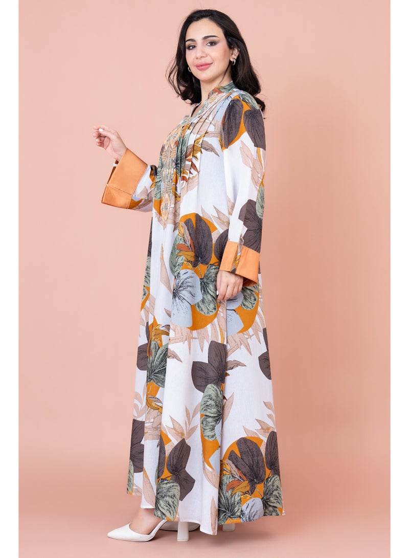 اكسا جلابية مطرزة نقوش براعم زهور - Image 3