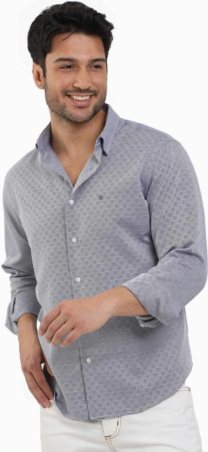 Dufy Regular Fit Button Collar Navy Blue Men's Shirt DU1234013012