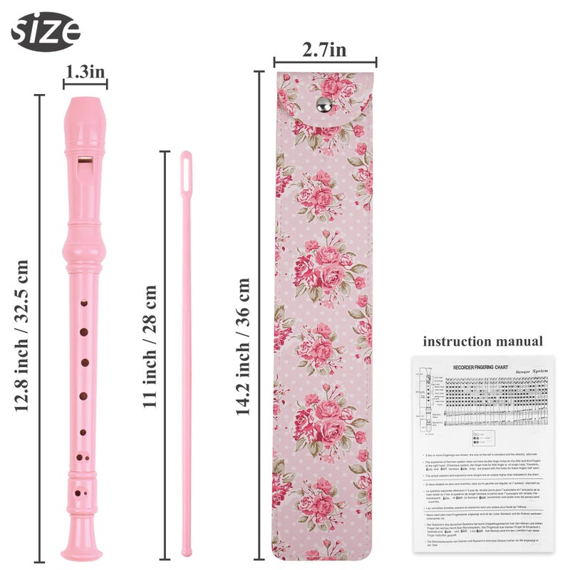 Haecsfl Recorder Instrument for Beginner Adults,8-Hole Soprano Descant Recorder Music Flute with with Cleaning Rod & Leather Case For Home Entertainment(2-Pink Rose) - Image 2