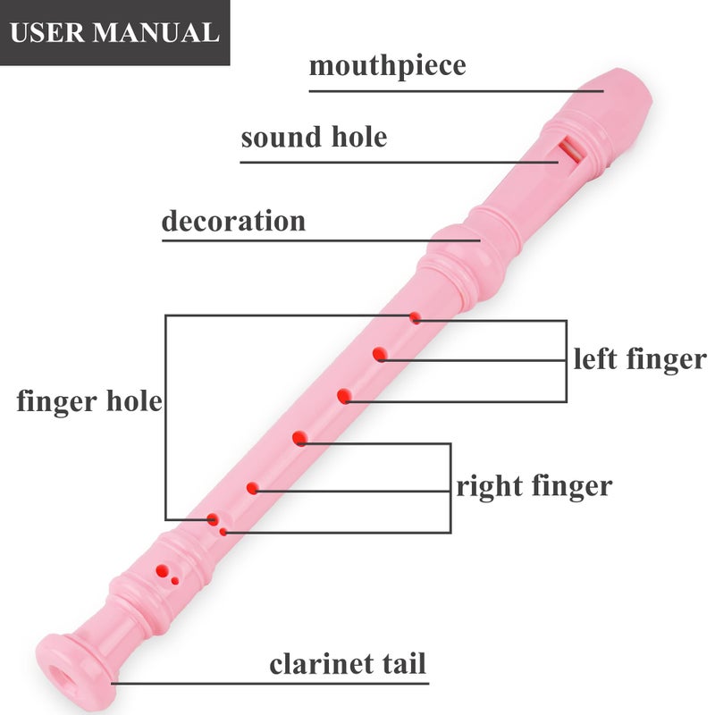 Haecsfl Recorder Instrument for Beginner Adults,8-Hole Soprano Descant Recorder Music Flute with with Cleaning Rod & Leather Case For Home Entertainment(2-Pink Rose) - Image 4
