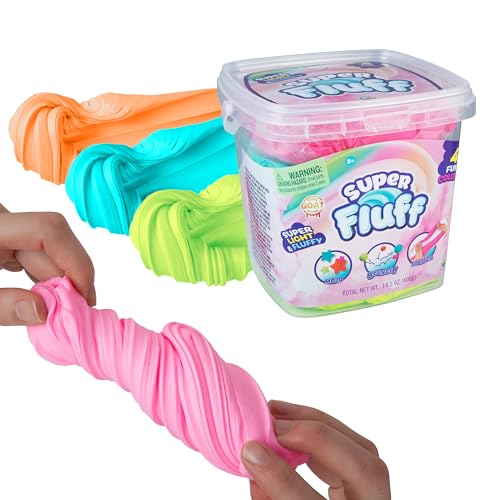 The Orb Factory ORB Super Fluff Slimi 4 Pack Bucket Color Set 2 Pink Turquoise Orange LimeGreen Fun Fluffy Sensory Slime to Mold Bounce Stretch Perfect for Play Stress Relief Gifts for Kids and Adults - Image 1