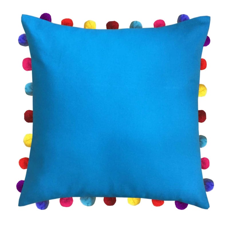Lushomes Cushion Cover 20x20 Boho Cushion Covers Sofa Pillow Cover Cushion Covers with Tassels Cushion Cover with pom pom 20x20 Inches Set of 3 Blue - Image 2