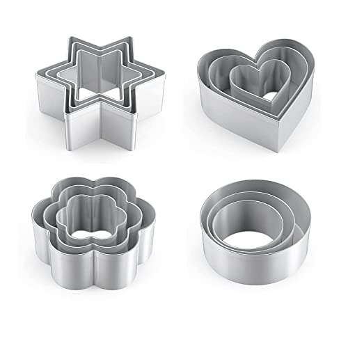 MIUTME Metal Cookie Cutter Set - 12 Stainless Steel Shapes Including Round, Heart, Star, and Flower for Baking Biscuits and Mini Molds - Image 1