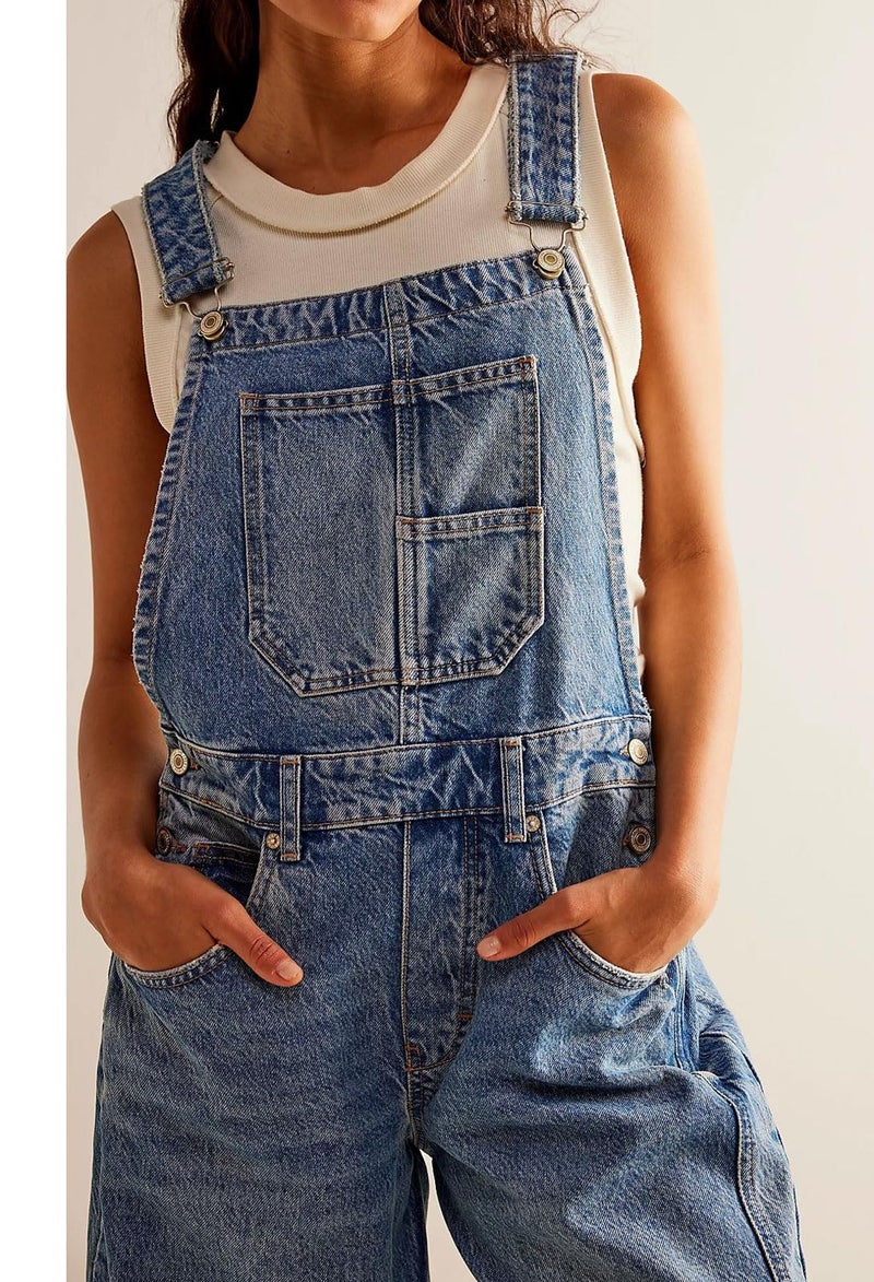 yoeasy Womens Denim Bib Overalls Barrel Wide Leg Baggy Adjustable Strap Denim Pants Jumpsuits with Pockets (XX-Large, Blue) - Image 5