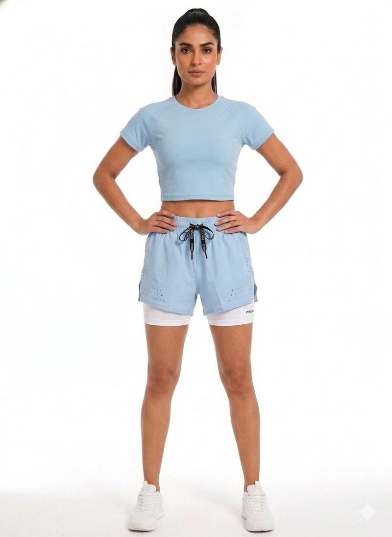 Prima Ace Women's Shorts Gym Addict Premium Sky Blue - Image 3