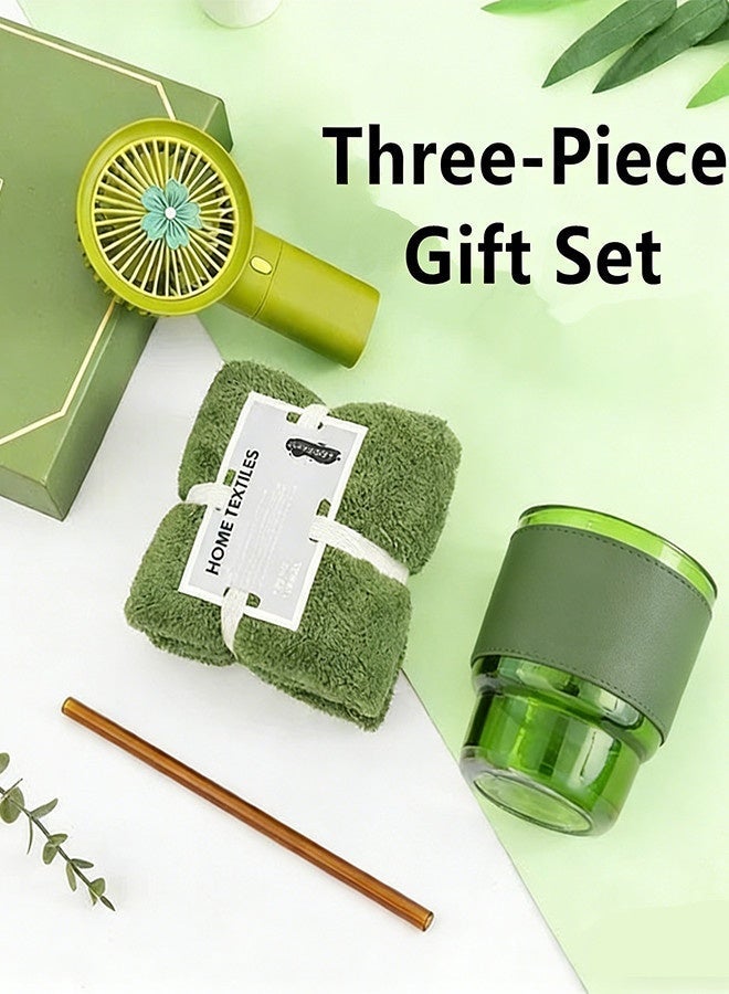 Saiboro Summer gift set 3 pieces:coffee glass water cup 380ml,towel,fan,practical gift set for summer cooling and heatstroke prevention, including a fan,mug,and towel - Image 5