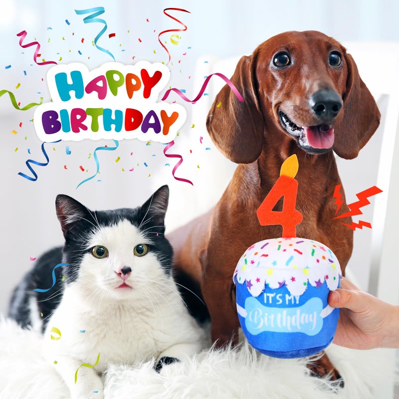 Dansydaisy Dog Birthday Cake Toy Accessories for Girl Boy Gifts, Squeaky Plush Toy for Dog Birthday Party Decor Favor for Large, Medium and Small Dogs(4th,Blue) - Image 4