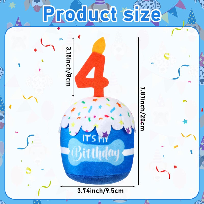 Dansydaisy Dog Birthday Cake Toy Accessories for Girl Boy Gifts, Squeaky Plush Toy for Dog Birthday Party Decor Favor for Large, Medium and Small Dogs(4th,Blue) - Image 3