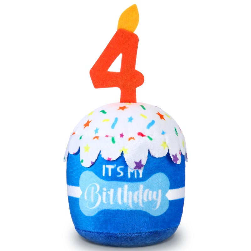 Dansydaisy Dog Birthday Cake Toy Accessories for Girl Boy Gifts, Squeaky Plush Toy for Dog Birthday Party Decor Favor for Large, Medium and Small Dogs(4th,Blue) - Image 1