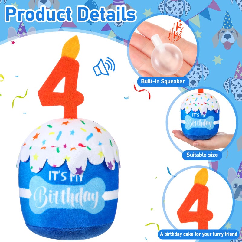 Dansydaisy Dog Birthday Cake Toy Accessories for Girl Boy Gifts, Squeaky Plush Toy for Dog Birthday Party Decor Favor for Large, Medium and Small Dogs(4th,Blue) - Image 2