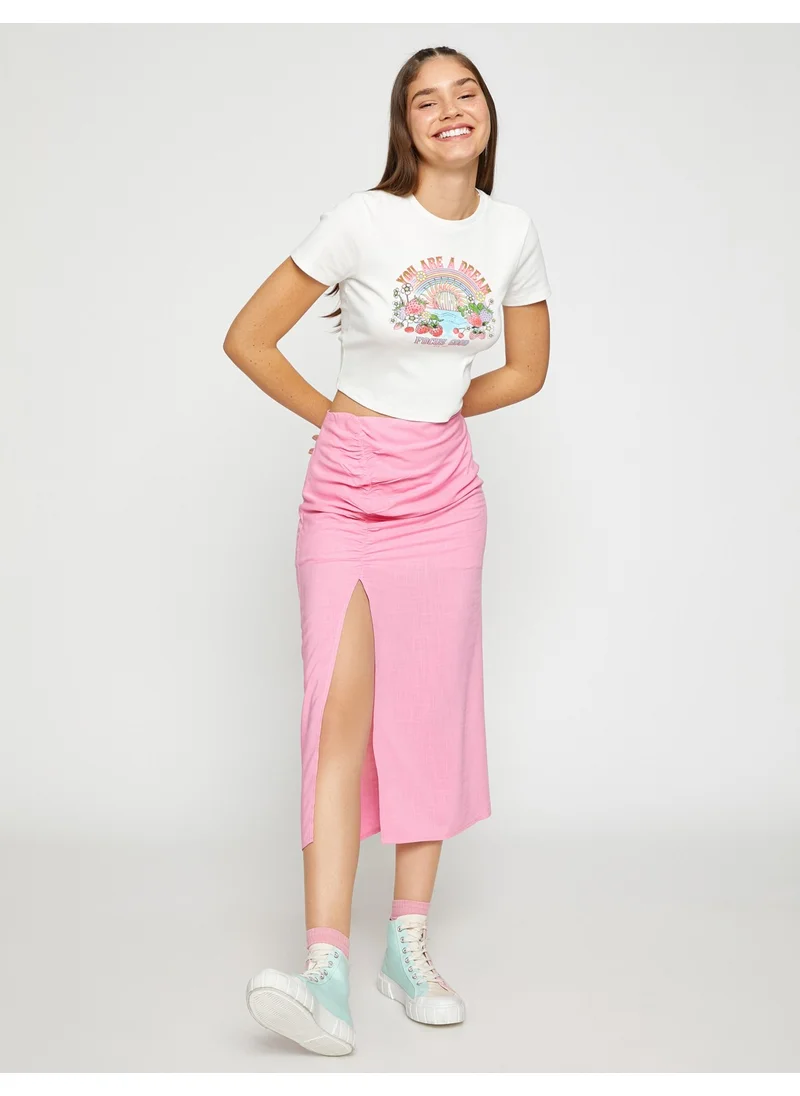 كوتون Crop T-Shirt Slogan Printed Short Sleeve Crew Neck