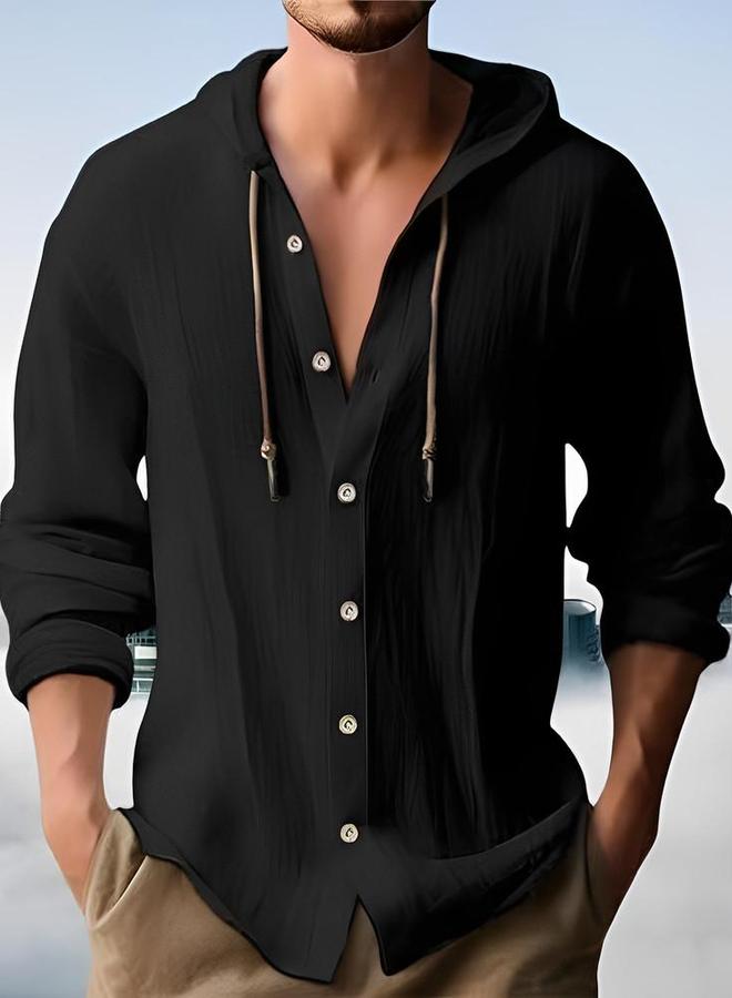 Take Two Men Hooded Long Sleeve Casual Shirt - Image 2
