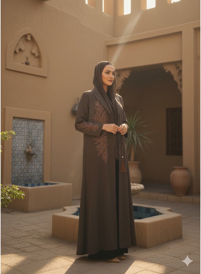 آية MWT520 عباية بليزر بتطريز بني - Image 3