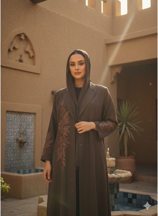 آية MWT520 عباية بليزر بتطريز بني - Image 2
