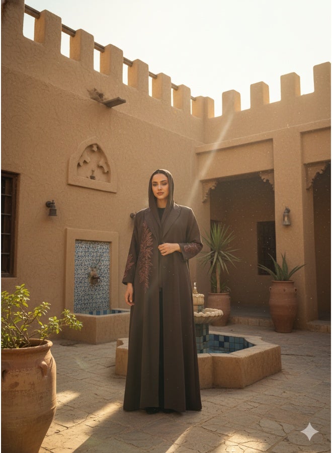 آية MWT520 عباية بليزر بتطريز بني - Image 1