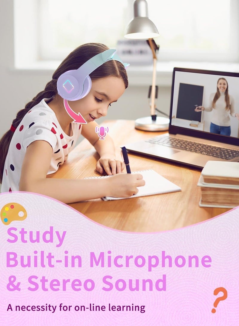 تمويل سماعات رأس بلوتوث للأطفال، سماعات رأس لاسلكية للأطفال مع ميكروفون، قابلة للطي، عصابة رأس قابلة للتعديل، بلوتوث 5.3 وسماعات رأس ستيريو فوق الأذن للأطفال للمدرسة/الأجهزة اللوحية (أرجواني) - Image 4