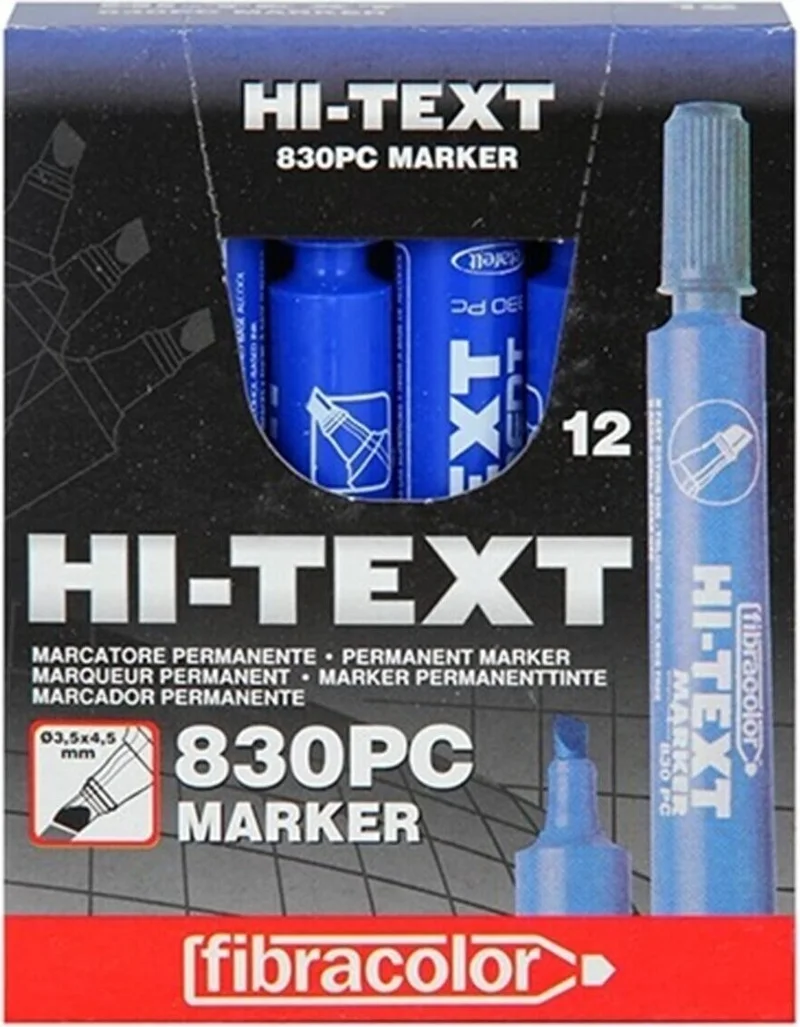 Fibracolor Hı-Text 48 Pieces 830PC Cut Tip Permanent Pen Box Pen Blue