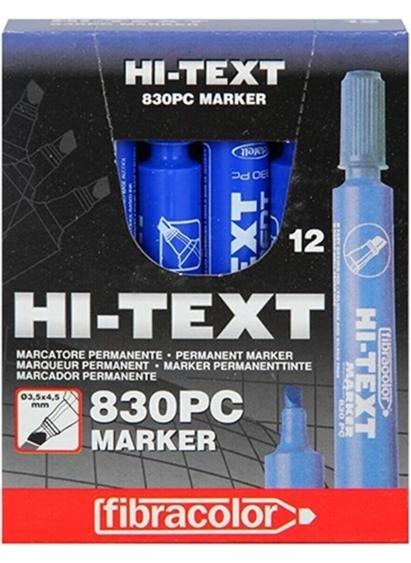 Fibracolor Hı-Text 48 Pieces 830PC Cut Tip Permanent Pen Box Pen Blue  - Image 2
