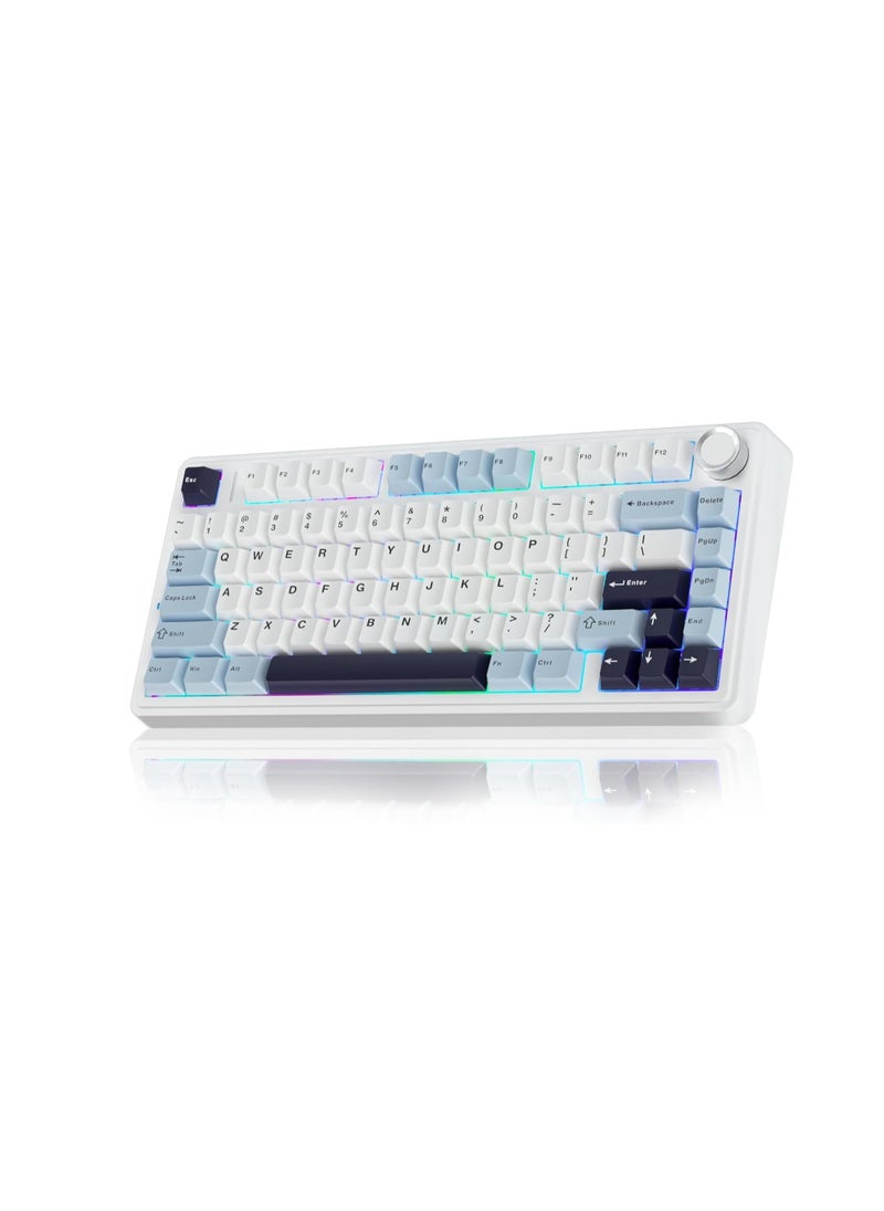 AULA F75 75% Wireless Mechanical Keyboard,Gasket Hot Swappable Custom Keyboard,Pre-lubed Reaper Switches RGB Backlit Gaming Keyboard,2.4GHz/Type-C/BT5.0 Mechanical Keyboard (Ice Vein switch White & Blue)