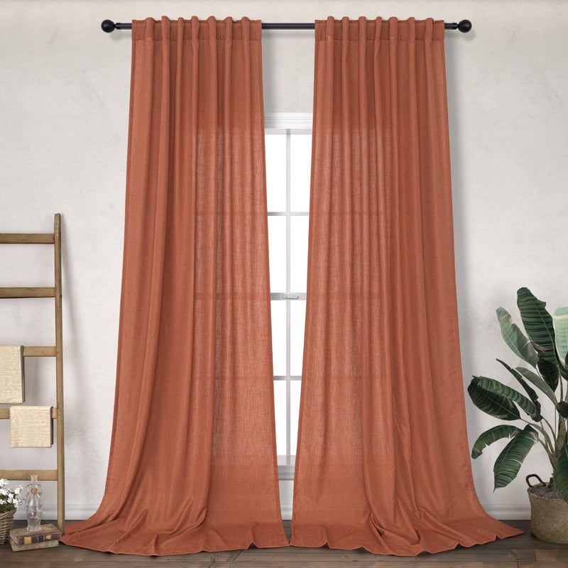 DANCURTON Terracotta Curtains 84 Inch Length for Living Room 2 Panels Back Tab Pocket Drapes Light Filtering Semi Sheer Flax Linen Burnt Orange Brown Red Rust Curtain for Bedroom Boho Farmhouse Decor 52x84 Long - Image 1