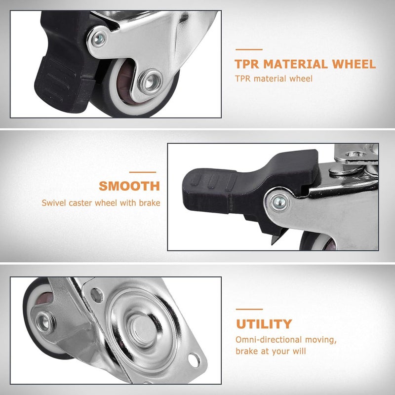 5pcs 1 Inch TPR Silent Swivel Casters Set Threaded Stem Replacement Furniture Wheels Grey Sturdy Heavy Duty Small Caster Wheels for Smooth Random Color - Image 5